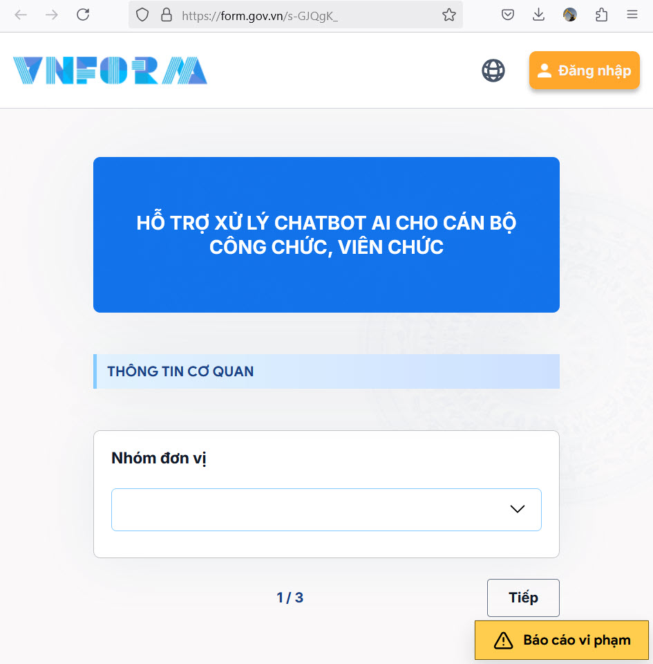 Truy cập địa chỉ hỗ trợ trực tuyến: https://form.gov.vn/s-GJQgK_